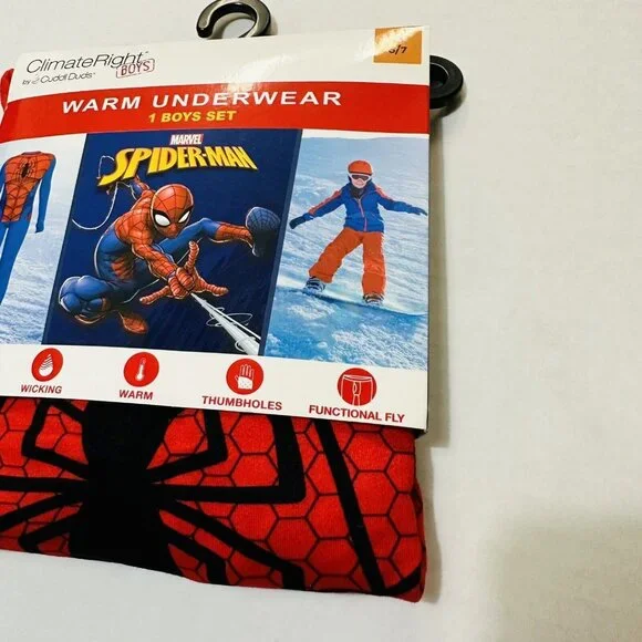 Boys Large 10 12 Warm Underwear/  PJs Spiderman  Long Sleeve Crew & Pant W/ Fly - Picture 2 of 11